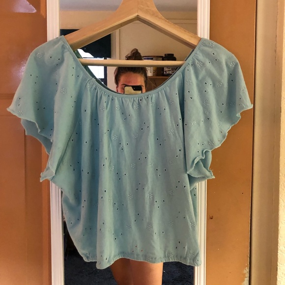 Blue Eyelet Crop - Picture 2 of 3